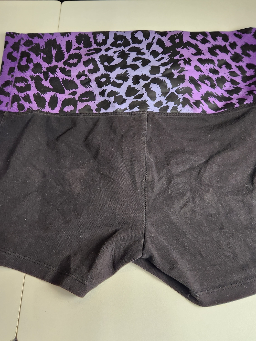 PINK Victoria's Secret Fold-Over Waist Black Shorts with Purple Leopard Print - Picture 4 of 10